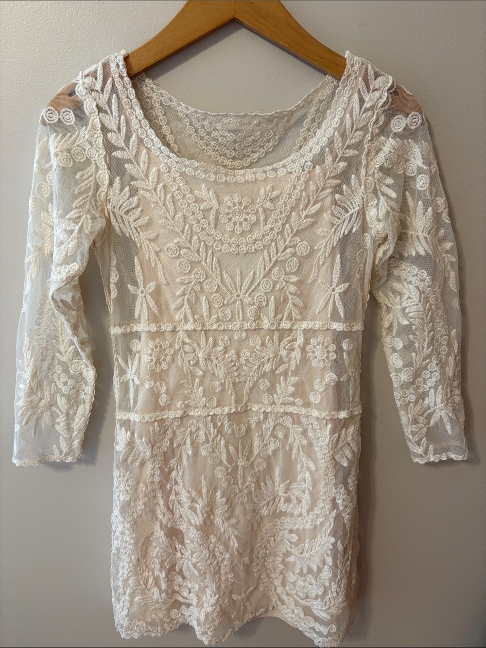 Women’s Ivory Embroidered Sheer Dress